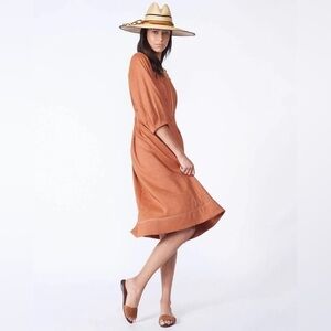 Veronica Beard Terracotta Copper Claudia Linen Blend Zip Front Midi Dress